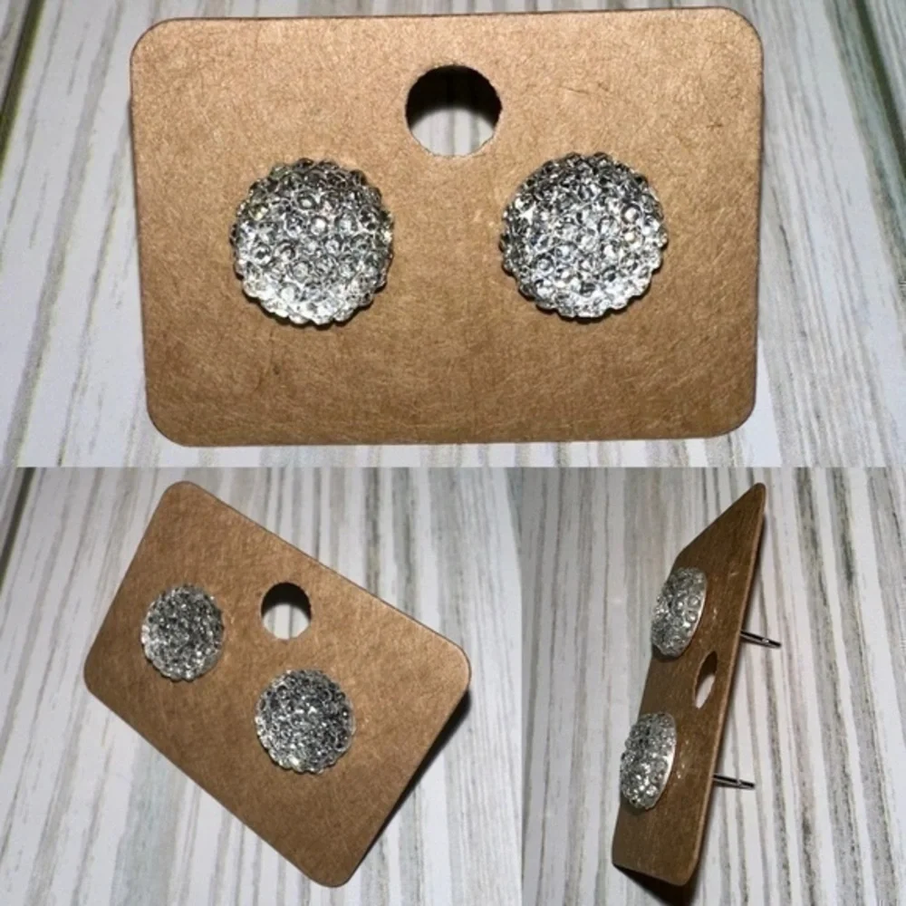 Sparkle druzy silver round earring set new 10mm